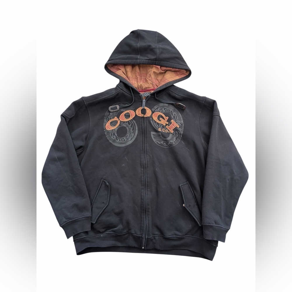 COOGI Zip Up Hoodie Jacket Womens 2XL Spell Out Black Y2K Streetwear READ